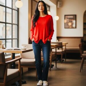 Pôles Paris Red Viscose Long Sleeve Knit Sweater Made In France Size S